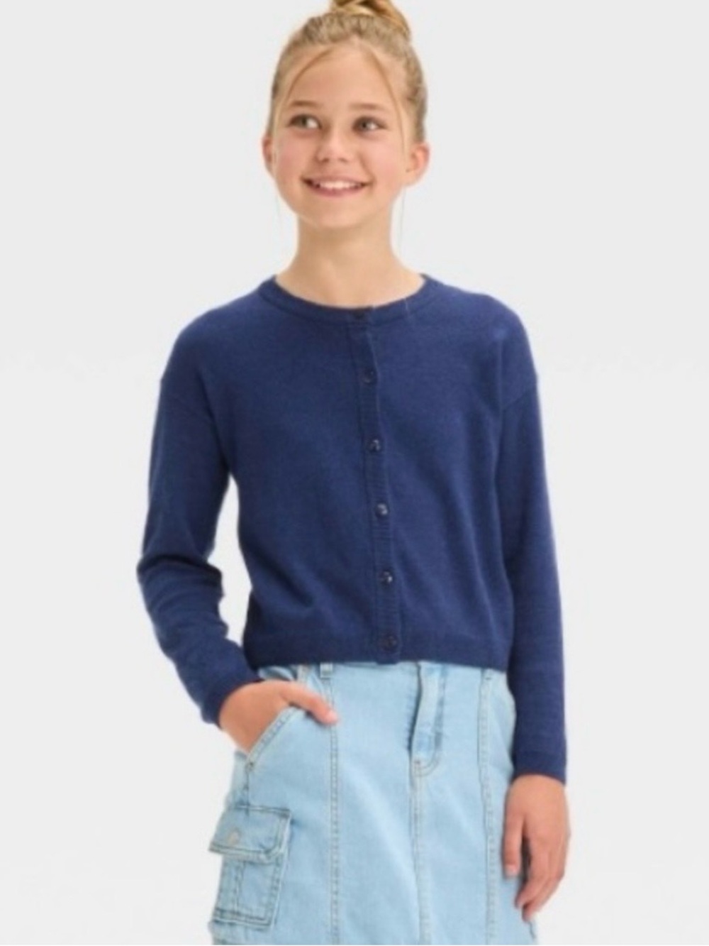 NWT Cat & Jack Navy Blue Crewneck Button-Front Cardigan